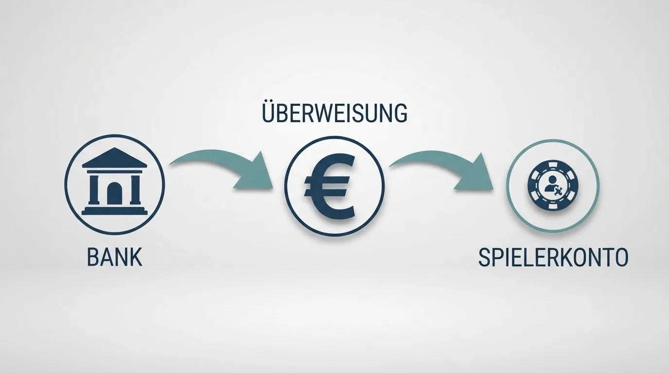 Einfaches Flussdiagramm, das den Weg einer Zahlung von der Bank zum Spielerkonto zeigt.