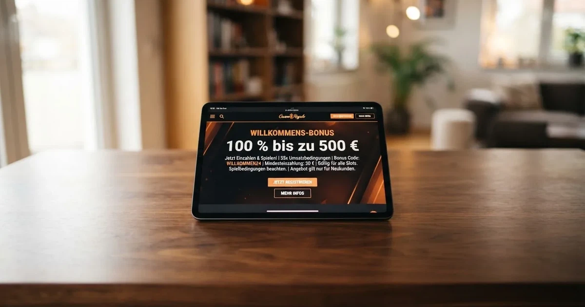 Aufgeschlagene Bonusbedingungen mit Prozentangaben auf einem Tablet-Bildschirm.